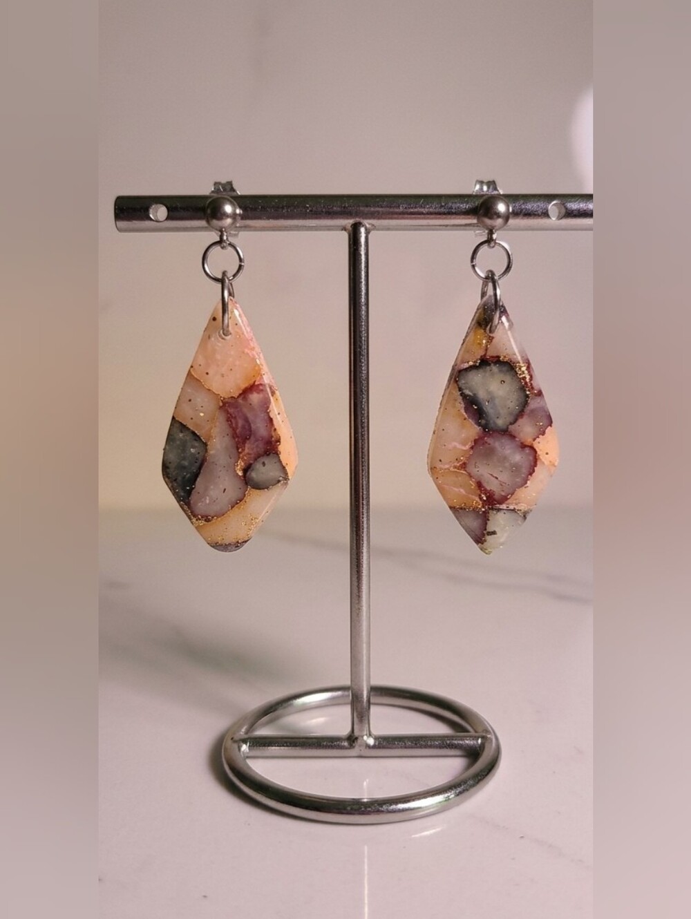 Handmade Faux Stone Terrazzo Diamond Earrings | Resin Polymer Clay Dangles